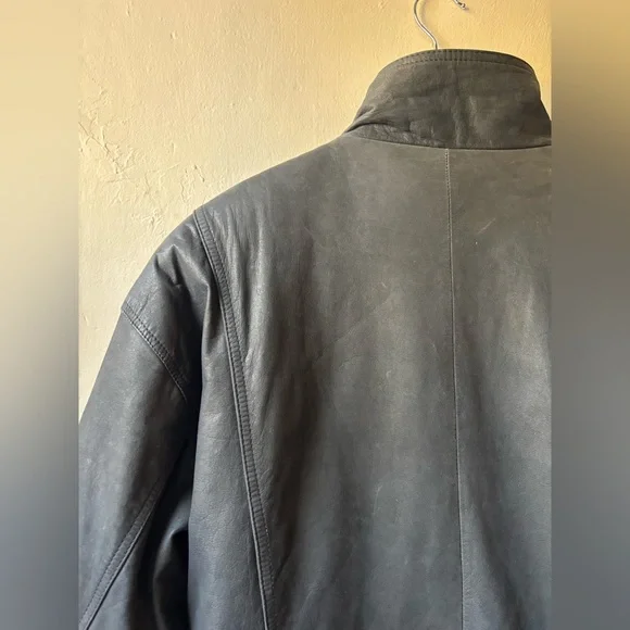 Black Leather Vintage Men's Moto Zip Jacket - Picture 10 of 15